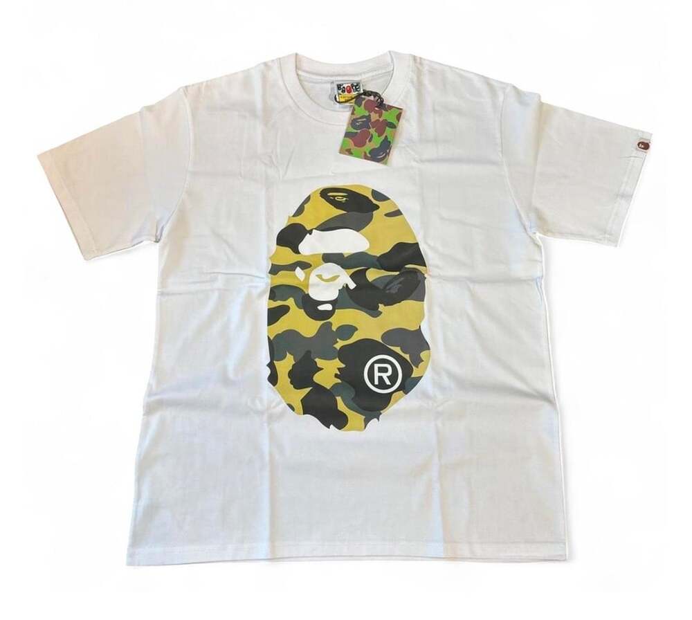 A Bathing Ape BAPE 1st Camo Big Ape Head White Yellow Tee